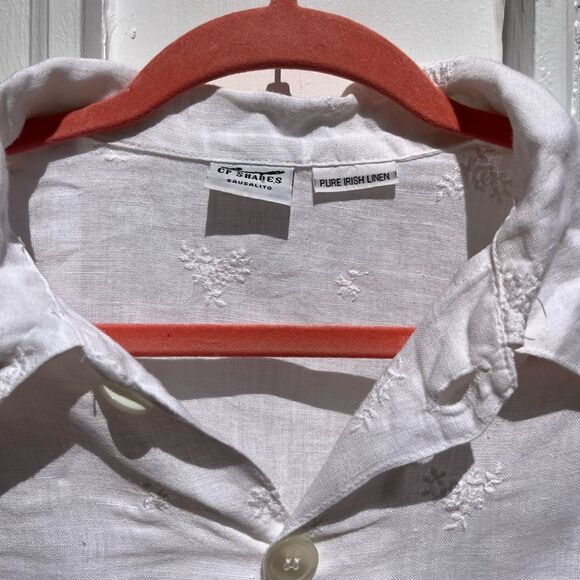 CP Shades Pure Irish Linen Embroidered Button Down Blouse - Picture 2 of 7